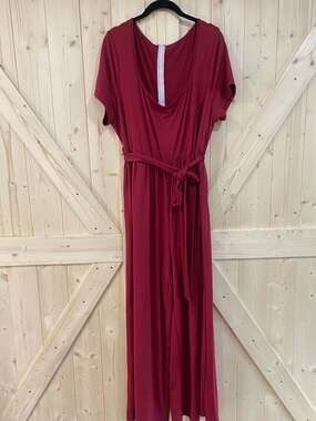 Burgundy Tie Waist Short Sleeve Jumpsuit